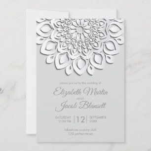 Convites Livro Branco moderno corta Mandala Wedding