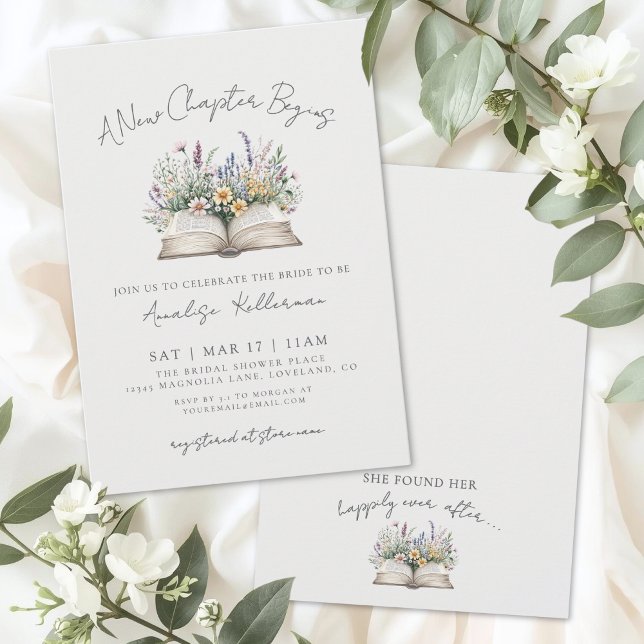 Convites Livro Chá de Bebê Vintage Wildflower (Book Vintage Wildflower Bridal Shower Invitation )