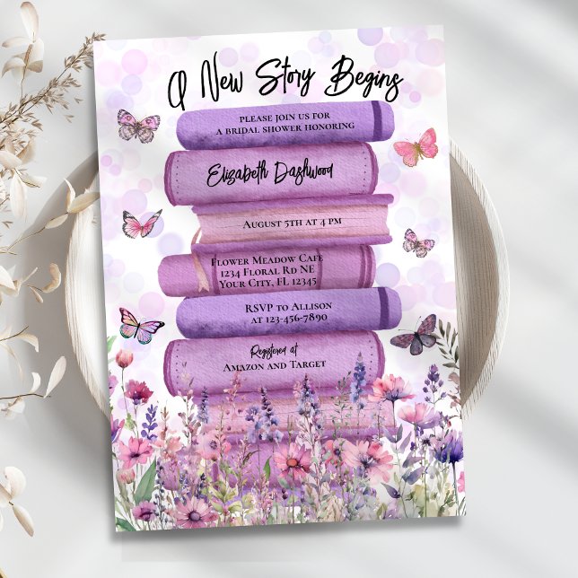 Convites Livro da História Borboletas Flores selvagens Chá  (Criador carregado)