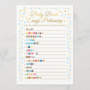 Convites Livro de Bebês Emoji Pictionary Game Blue and Dour