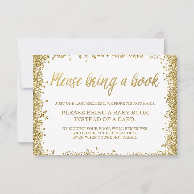 Convites Livro de Chás de fraldas de Falhas Douradas Branca (Frente)