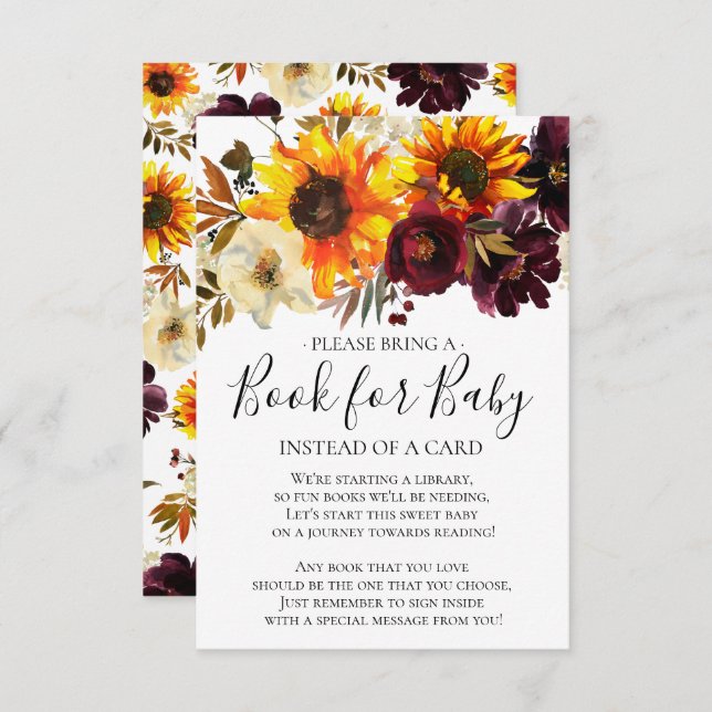 Convites Livro de Chás de fraldas Floral do Buquê de Girass (Frente/Verso)