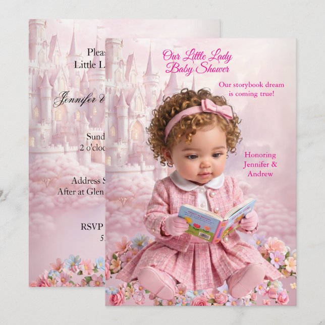 Convites Livro de Chuvinha de Bebê Menina Rosa Fofa (Frente/Verso)