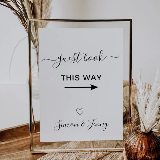 Convites Livro de Convidado de Casamento Este Caminho Sinal (Wedding Guest Book This Way Sign Template)
