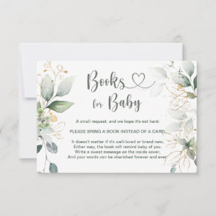 Convites Livro de folhagem em verde e dourado para bebê Inv