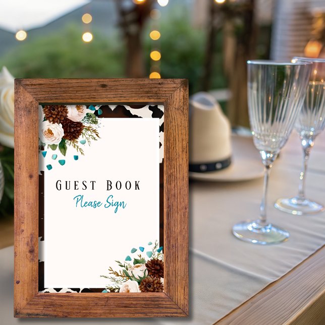 Convites Livro de Visitas Boho Ocidental Sinal de Chá de No (Wrstern Boho Guest Book Bridal shower Sign)