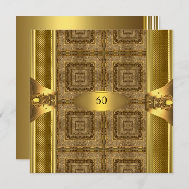 Convites Livro Dourado antigo 3 Mens 60º Homem Festa de ani (Frente/Verso)