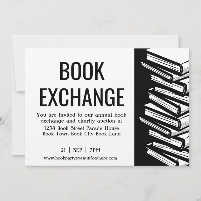 Convites Livro Exchange Black White Felt Ecru (Frente)
