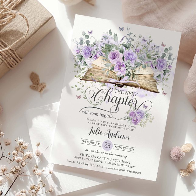 Convites Livro Floral Puro Lilac Próximo Capítulo Bridal (Criador carregado)
