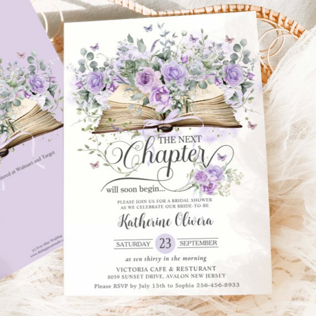 Convites Livro Floral Puro Lilac Próximo Capítulo Bridal (Criador carregado)