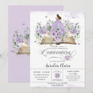 Convites Livro Floral Purple Lilac Novo Capítulo Quinceañer