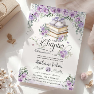 Convites Livro Floral Purple Lilac Novo Chá de fraldas