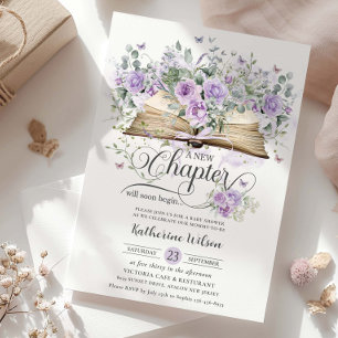 Convites Livro Floral Purple Lilac Novo Chá de fraldas