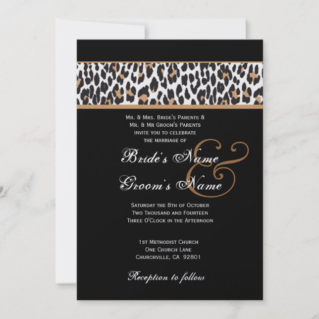 Convites Livro Metálico de Casamento de Leopardo Negro e Br (Frente)