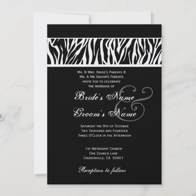 Convites Livro Metálico de Casamento de Zebra Negra e Branc (Frente)
