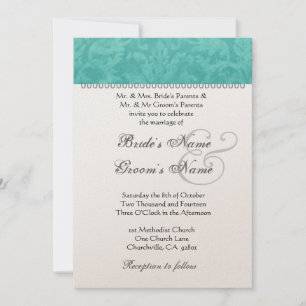 Convites Livro Metálico de Casamento Verde Teal Damask Cha