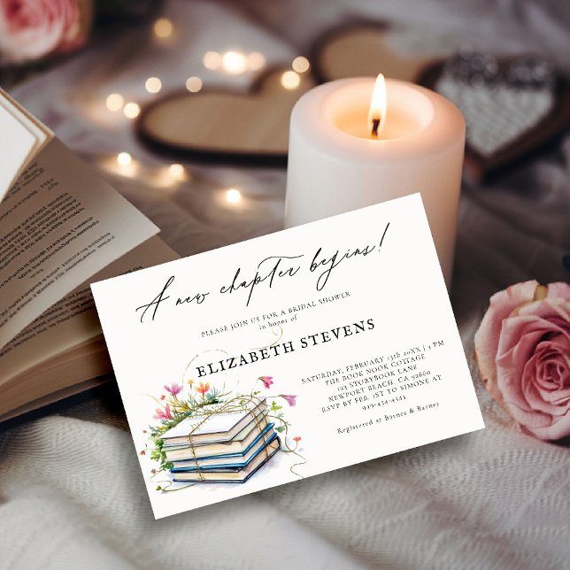 Convites Livro Themed Chá de panela Flores Selvagens Novo C (book themed bridal shower invitation book lover bookish wildflowers floral calligraphy elegant chic)