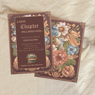 Convites Livro Vintage Novo Capítulo Chá de fraldas Floral