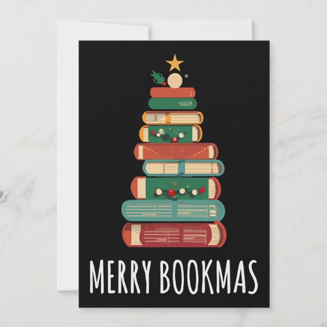 Convites Livros Árvore de Natal Feliz Bookmas (Frente)
