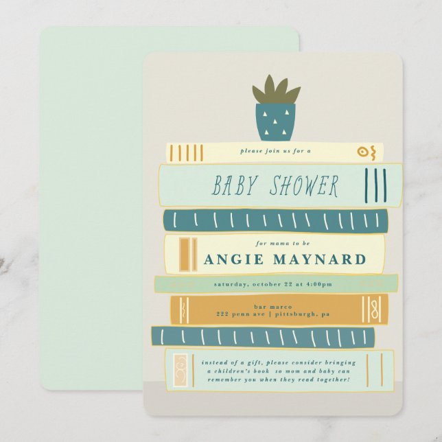 Convites Livros azuis e marfim para Chá de fraldas (Frente/Verso)