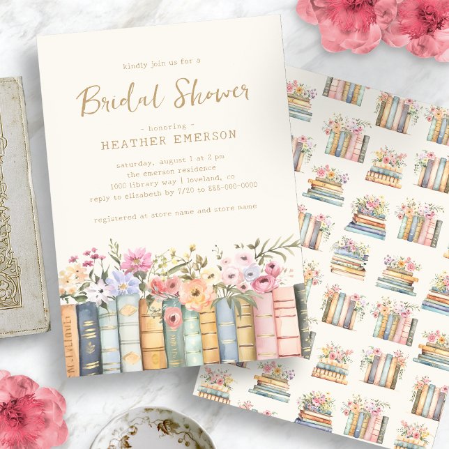 Convites Livros Bridal Floral (Books Floral Bridal Invitation
)