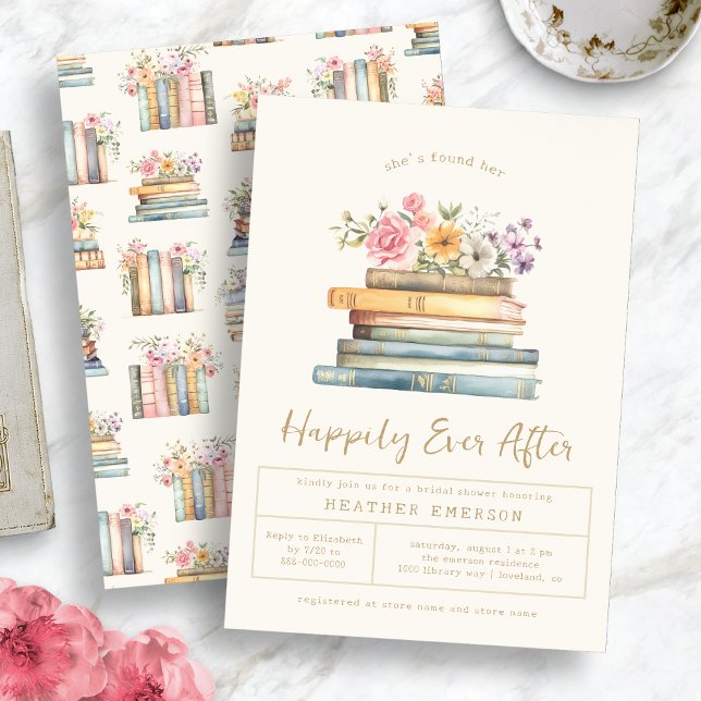 Convites Livros Chuveiro de Noiva Floral (Books Floral Bridal Shower Invitation
)