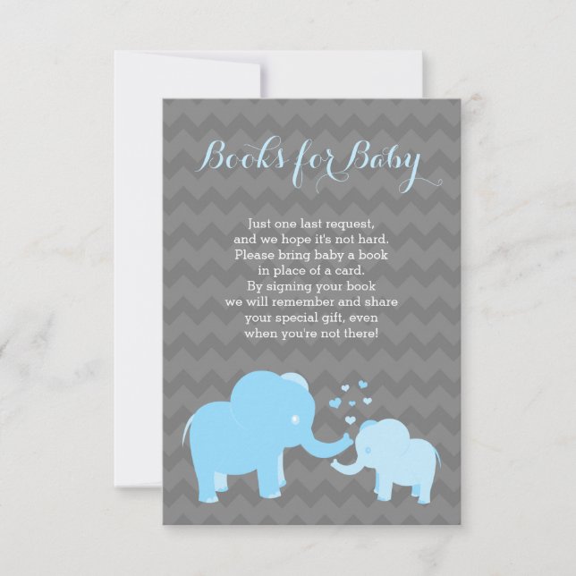 Convites Livros De Elefante Para Bebê Inserir Cinza Azul (Frente)