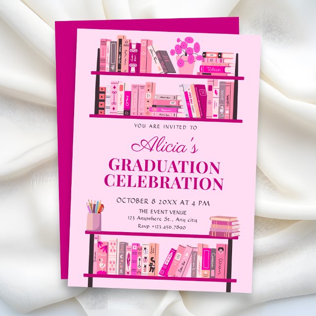 Convites Livros de graduação cor-de-rosa divertidos (Criador carregado)