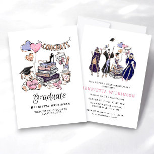 Convites Livros de Graduado Desenhados à Mão Celebração de 