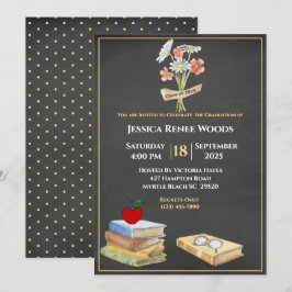 Convites Livros de Lousa Flor Professora Graduação