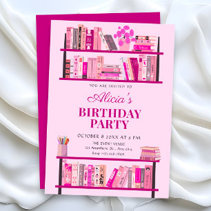 Convites Livros divertidos cor-de-rosa de aniversário