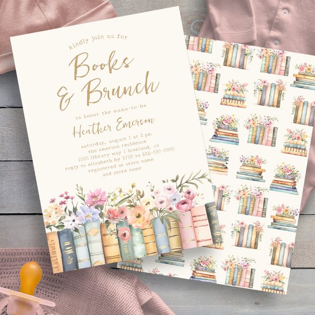 Convites Livros e Chá de fraldas Brunch (Books and Brunch Baby Shower Invitation By Painted Paperie)