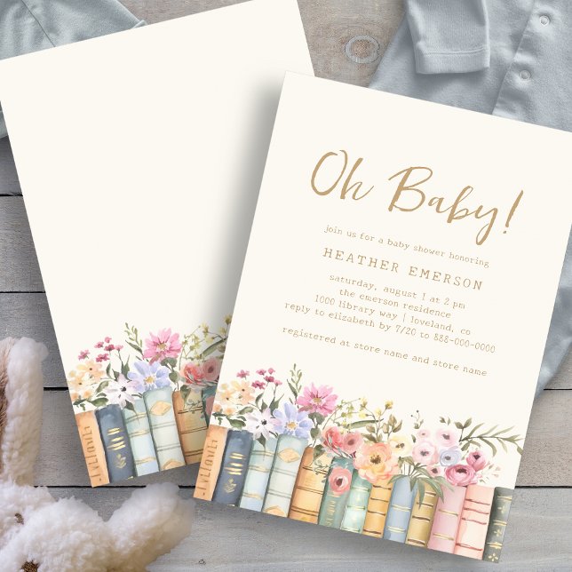 Convites Livros Oh Bebê (Floral Books Oh Baby Bridal Shower Invitation by Painted Paperie
)