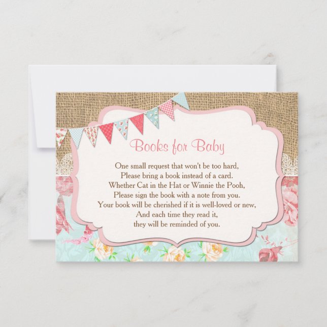 Convites Livros para bebê, livro floral burlap book request (Frente)