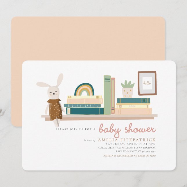 Convites Livros rosa e mint para Chá de fraldas (Frente/Verso)