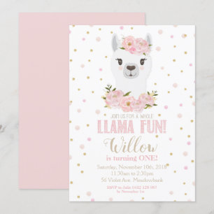 Convites Llama Aniversário Convidado Blush Floral Girl