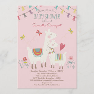Convites Llama Baby and Mama Chá Invitation Pink