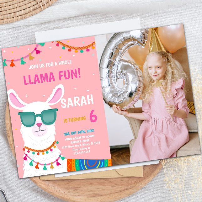 Convites Llama Birthday Convida com foto (Llama Birthday Invitations with photo)
