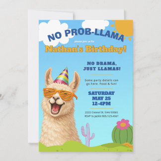 Convites Llama Birthday Party Invite, No Prob-Llama