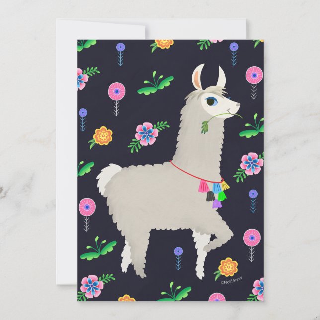 Convites Llama com Flores, Vazio DIY (Frente)