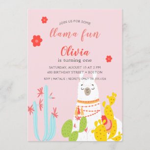 Convites Llama Diversão Aniversário Rosa