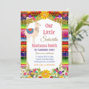 Convites Llama Dourado Colorida Mexicana Fiesta Birthday