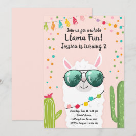 Convites Llama Fiesta Birthday Alpaca Fiesta Pink Girl