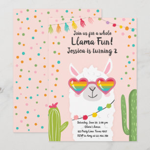 Convites Llama Fiesta Heart Sunglass Aniversário