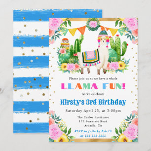 Convites Llama Floral de Verão em Aquarela para Aniversário