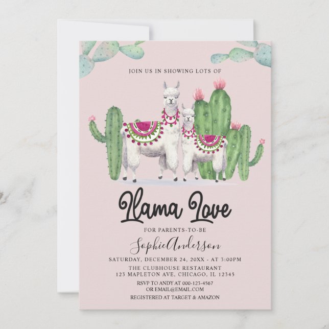 Convites  Llama Love Fiesta Cactus Chá de fraldas mexicano (Frente)
