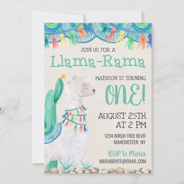 Convites Llama-Rama Birthday (Frente)