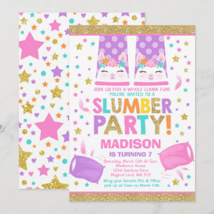 Convites Llama Slumber Party Llama Aniversário