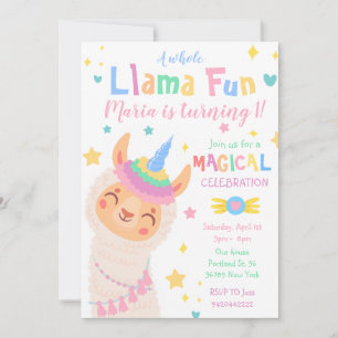 Convites Llama Unicorn Aniversário do Partido Magnético