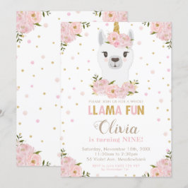 Convites Llamacorn Floral Cor-de-Rosa Unicórnio Aniversário